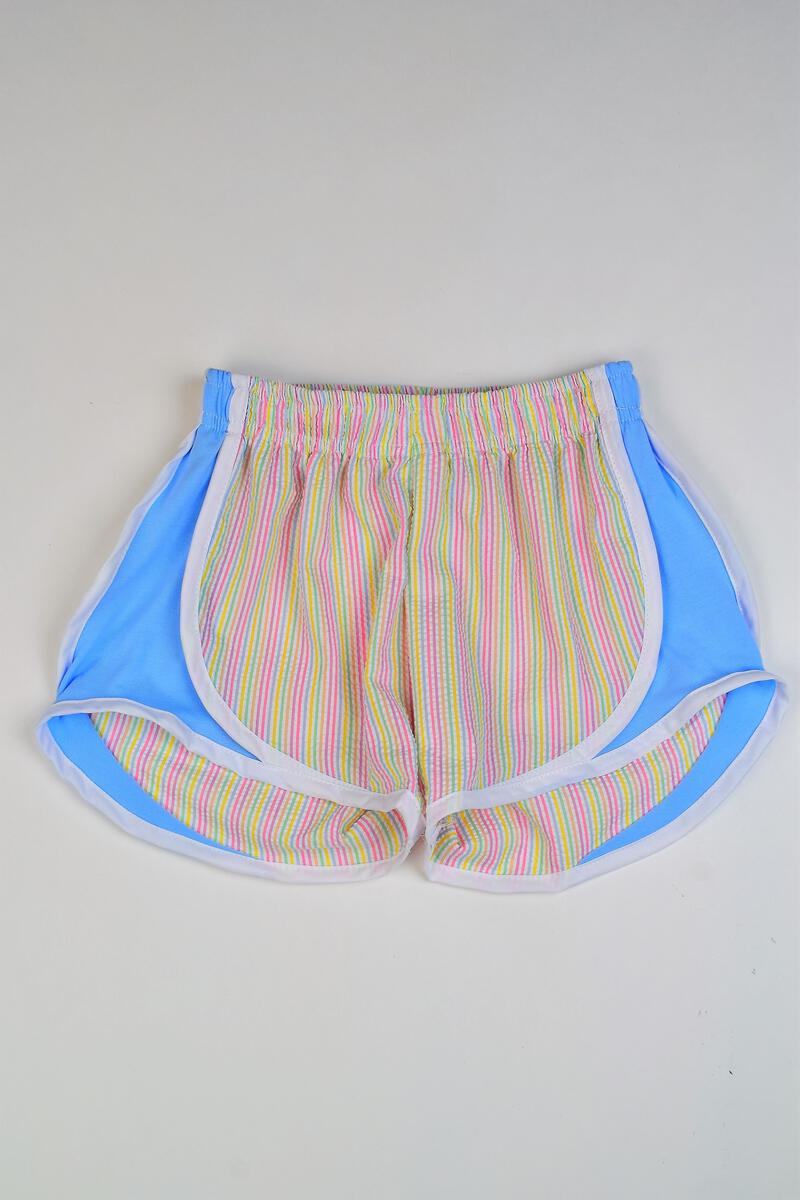 Funtasia Too: Athletic Shorts - Multicolor Stripe with Blue