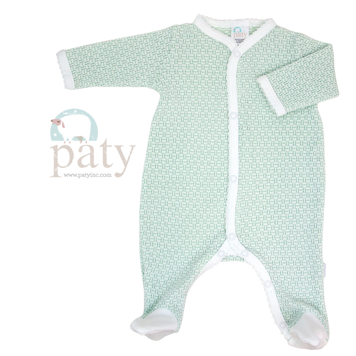 Paty: Knit Footie with Pima Trim - Mint with White