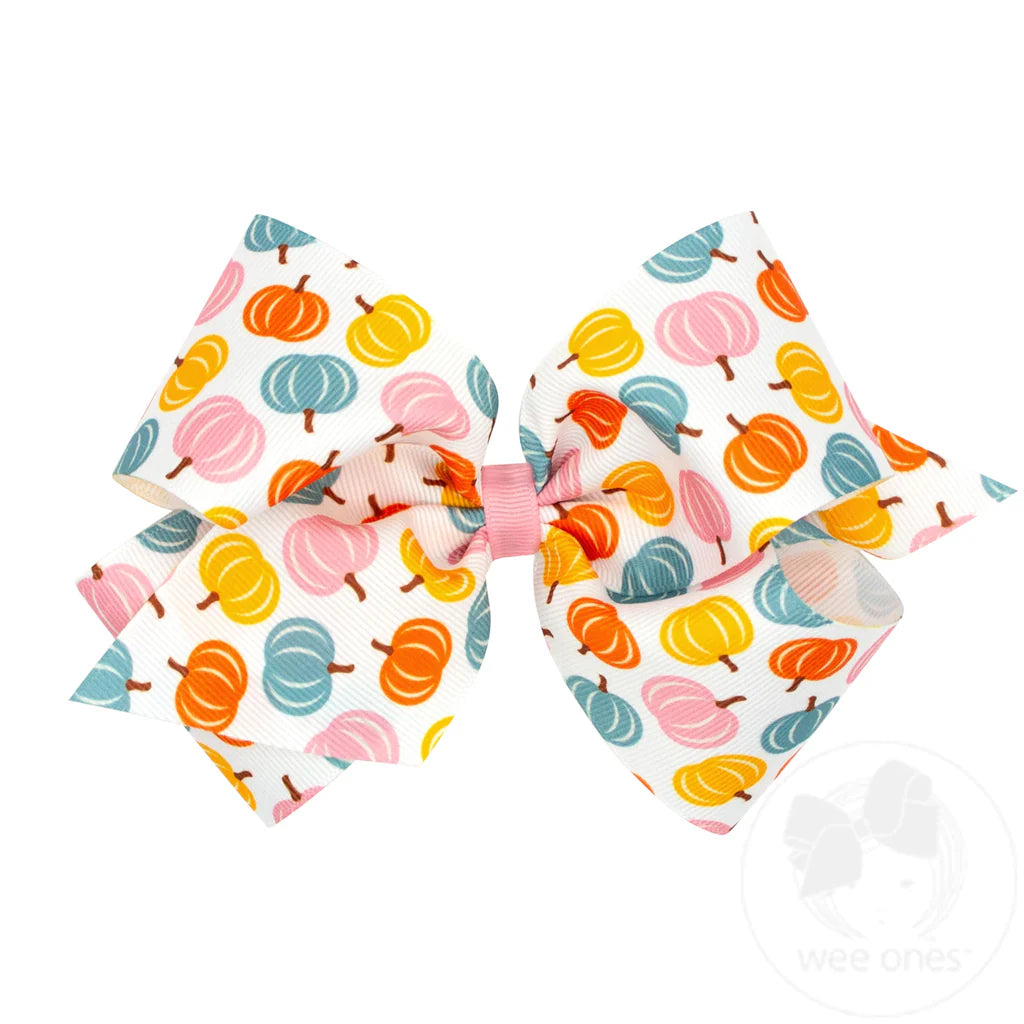 Wee Ones: Harvest Print Grosgrain Hair Bow - Multi Colored