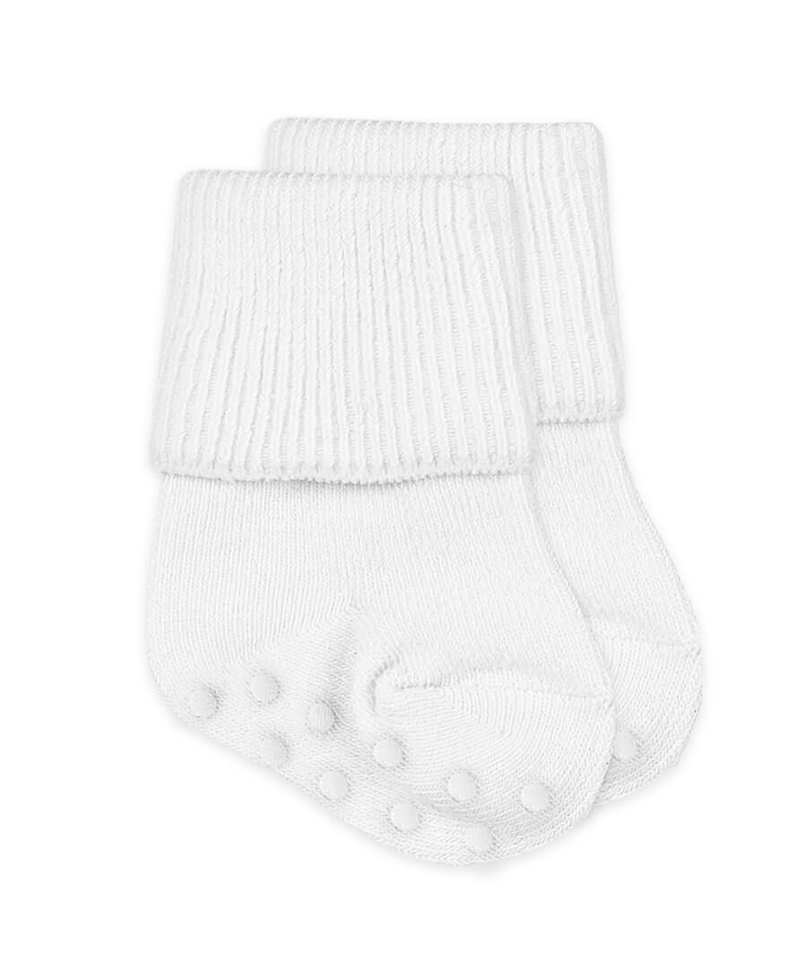 Jefferies Socks Non-Skid Smooth Toe Organic Cotton Turn Cuff Socks - White
