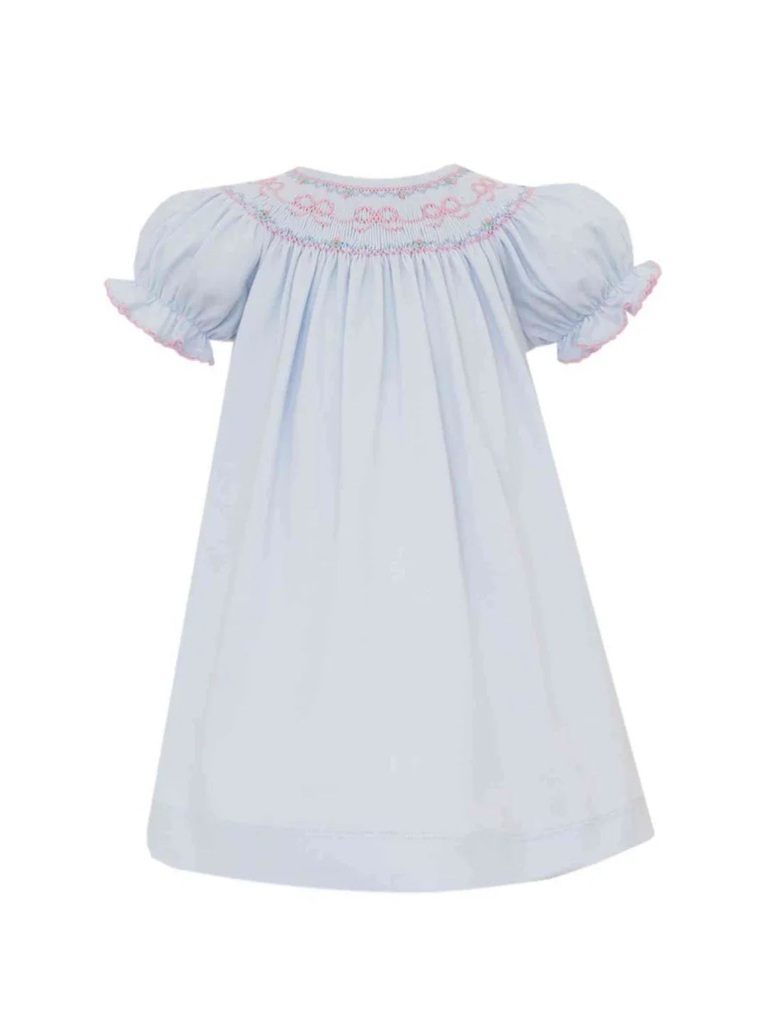 Petit Bebe: Bows Knit Girl's Bishop Short Sleeve - Light Blue