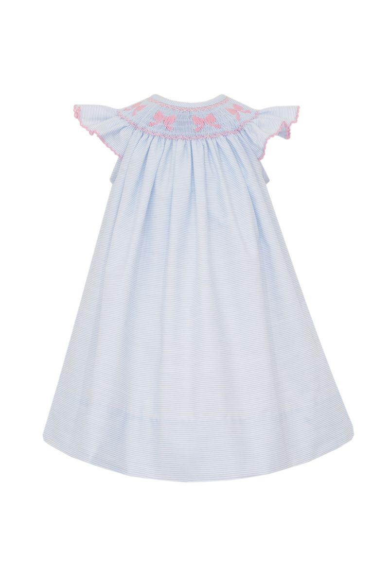 Petit Bebe: Blue Stripe Bows Smocked Dress