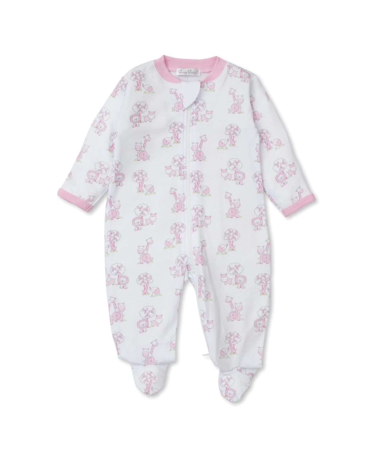 Kissy Kissy: Gingham Jungle Pink Zip Footie