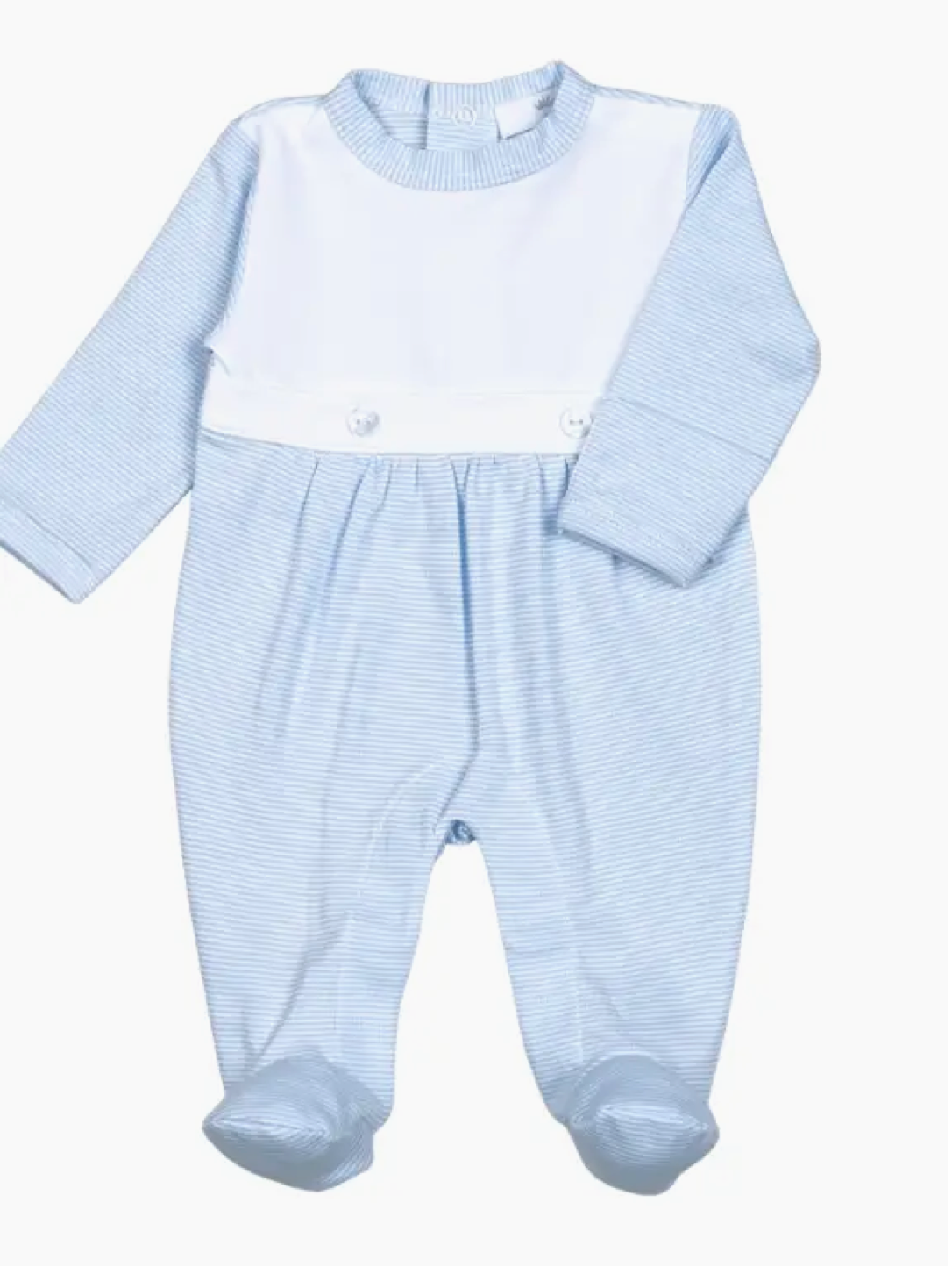 Baby Loren: Blue Stripe Long Sleeve Pima Bib Footie