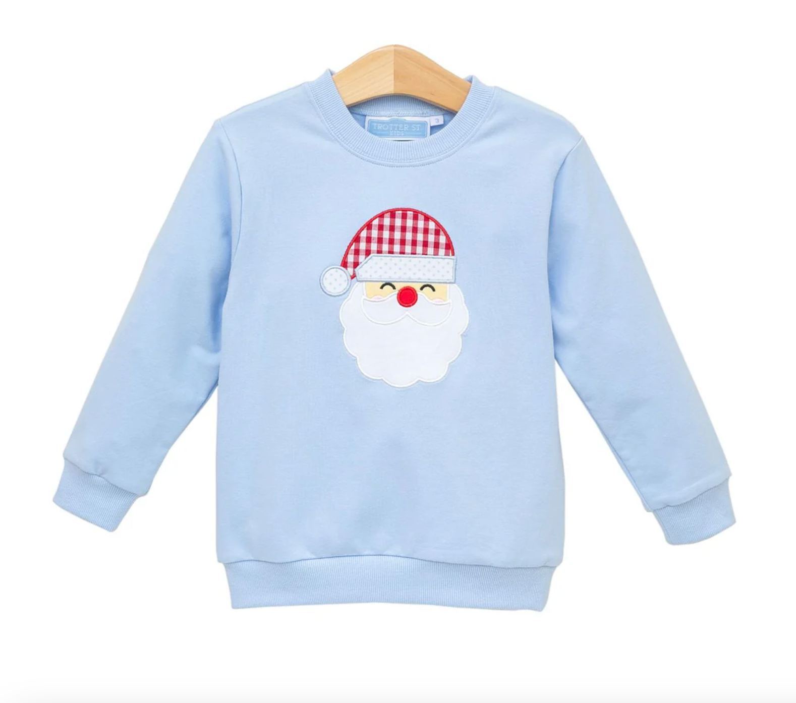 Trotter Street: FRENCH TERRY PULLOVER- SANTA (LIGHT BLUE)