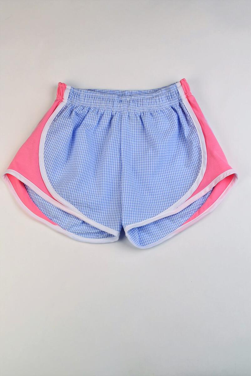 Funtasia Too: Athletic Shorts - Blue Check with Pink