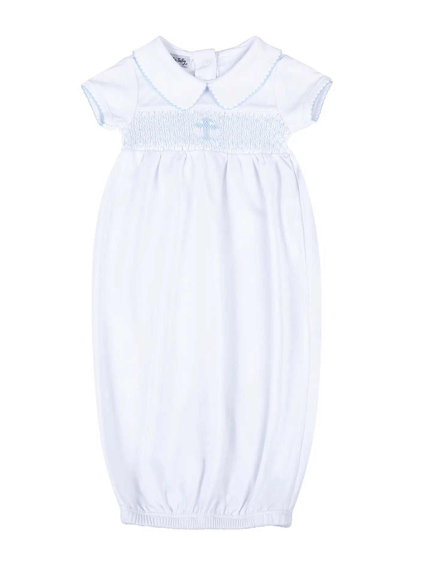 Magnolia Baby: Smocked Collared Pleated Gown - Light Blue