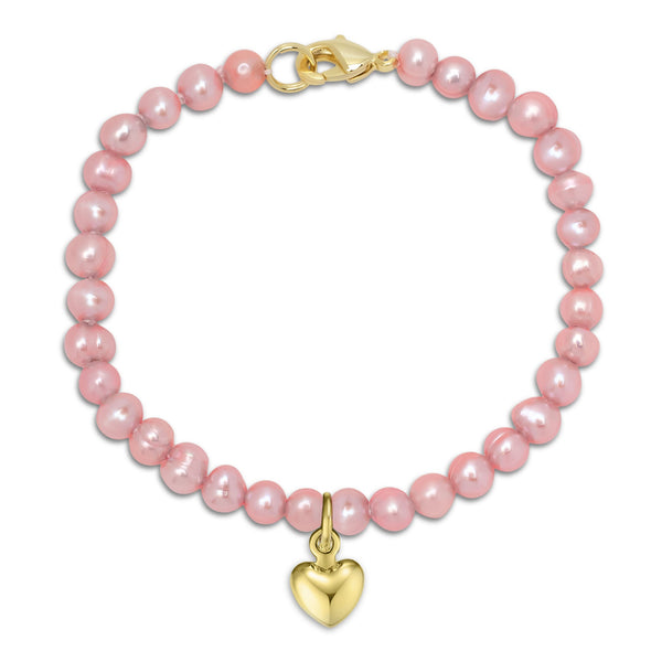 Lily Nily: 5.5" Pink Freshwater Pearl Strand Bracelet with Heart Charm (Baby)