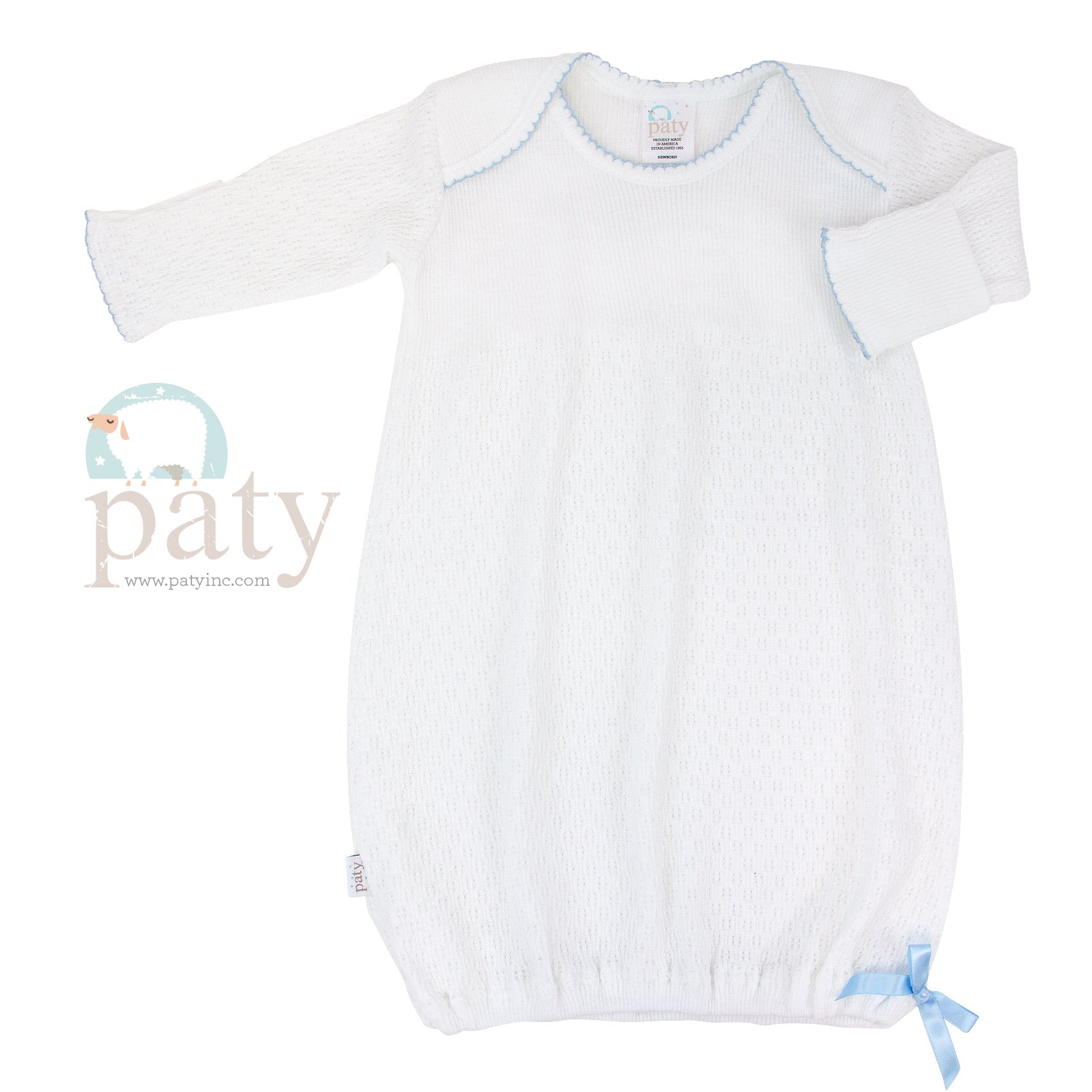 Paty: Knit Overlap Shoulder Gown - White with Blue
