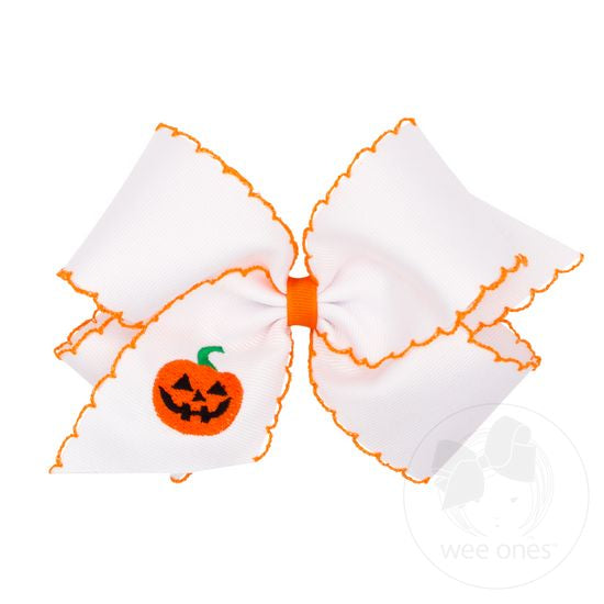 Wee Ones: Moonstitch Hair Bow with Embroidered Jack-O-Lantern