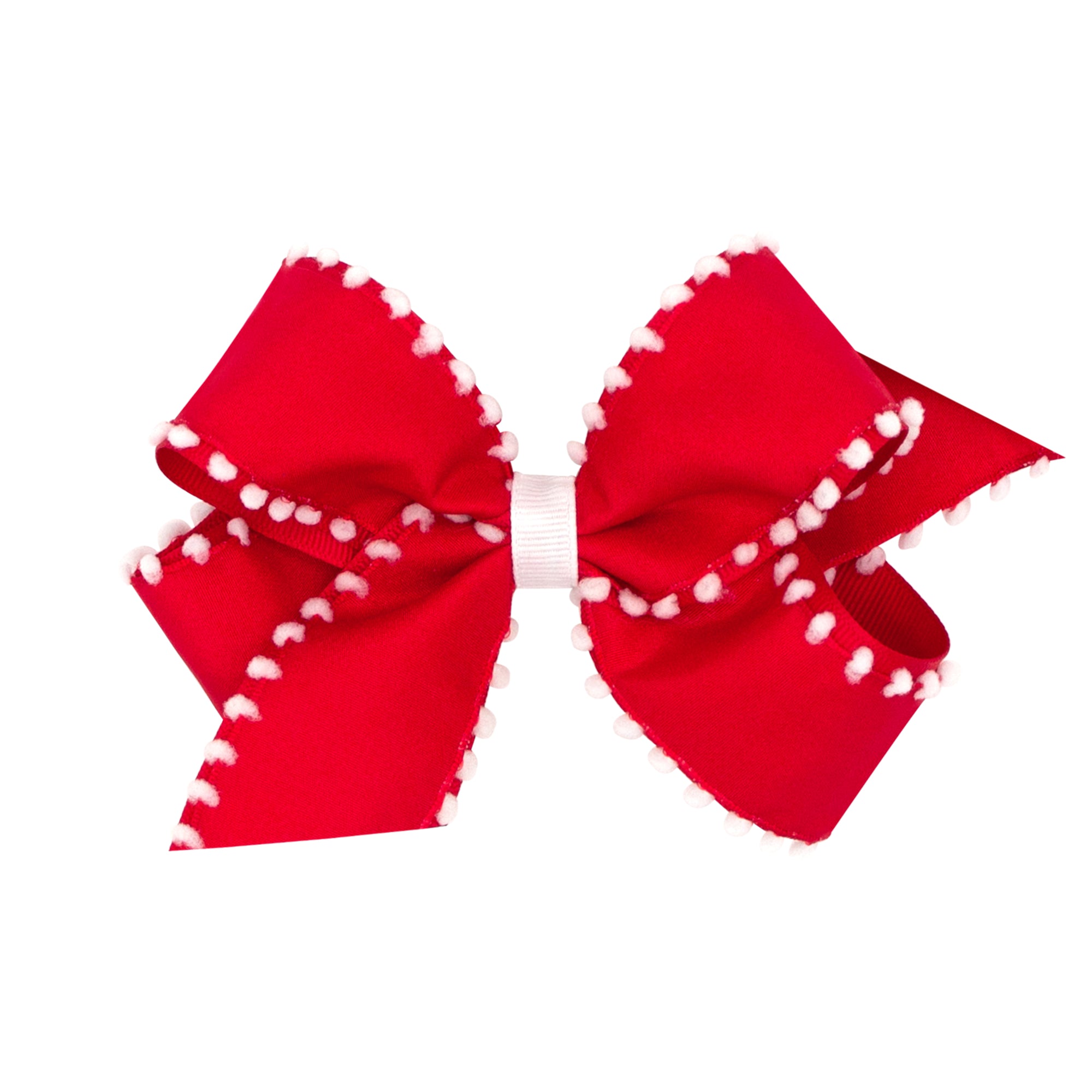 wee ones: Holiday Style Pom-Pom Edge Grosgrain Overlay Girls Hair Bow