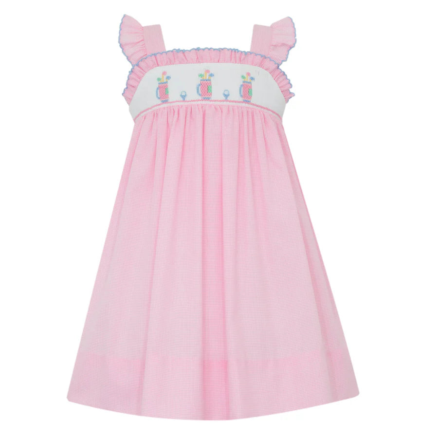 Petit Bebe: Golf Strap Sundress- Pink Microcheck
