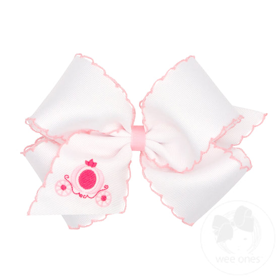 wee ones: Grosgrain Hair Bow with Pink Moonstitch Edge and Carriage Embroidery