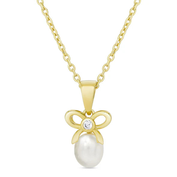 Lily Nily: CZ Bow and Freshwater Pearl Pendant