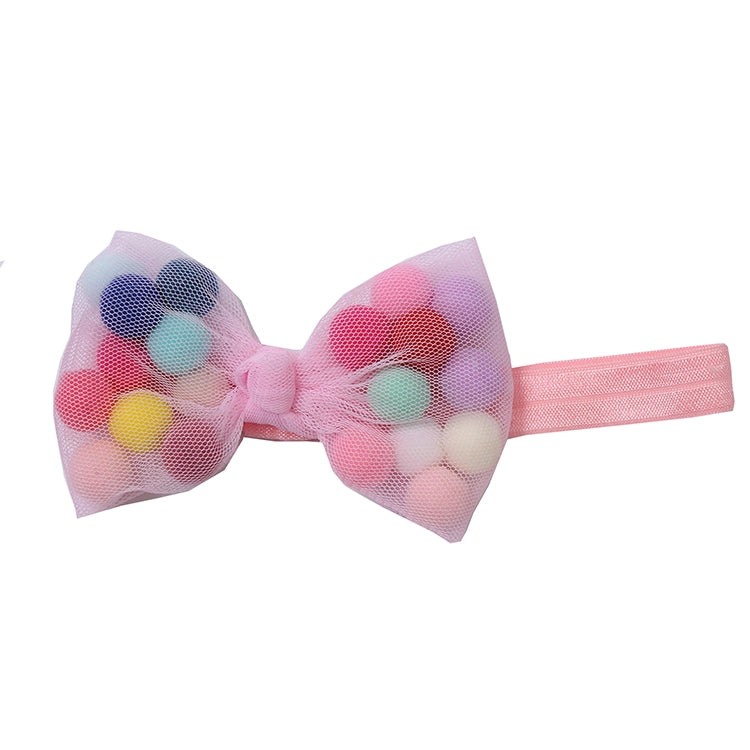 Pom Pom Bow Headband - Pink