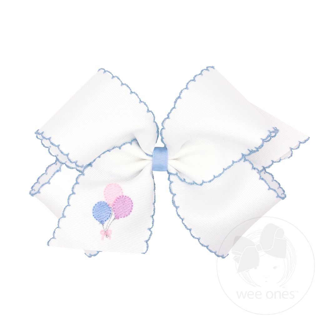 wee ones: King Grosgrain Hair Bow with Moonstitch Edge and Birthday Girl Embroidery