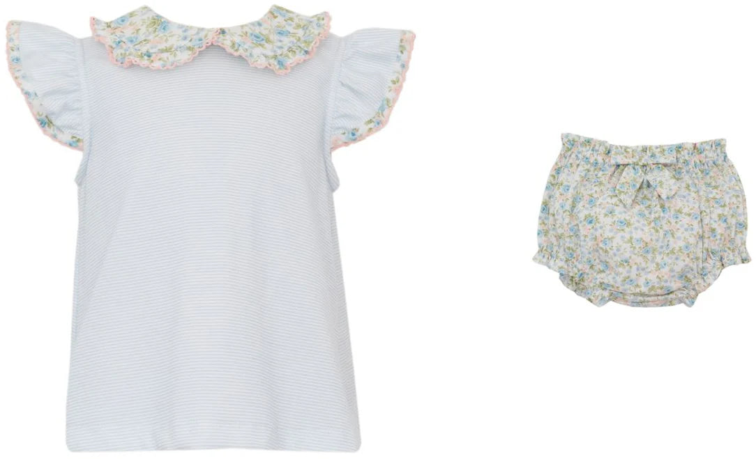 Petit Bebe: Light Blue Stripe Floral Bloomer Set