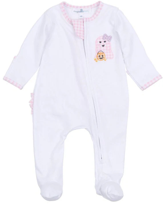 Magnolia Baby: Boo Crew! Applique Zipper Footie with Ruffle - Pink