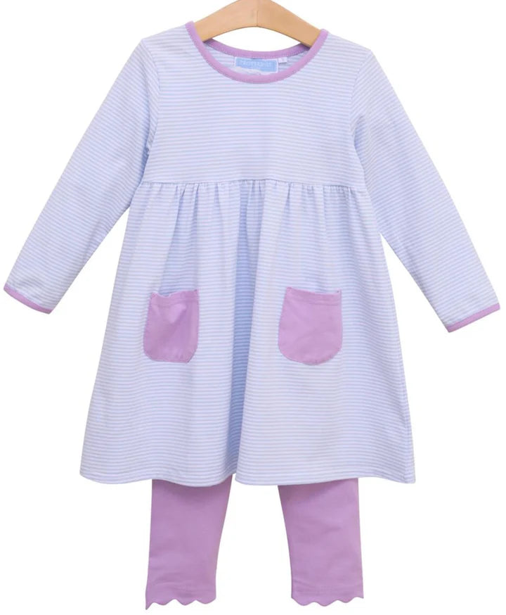 Trotter Street: Annie Pants Set - Light Blue Stripe/Lavender