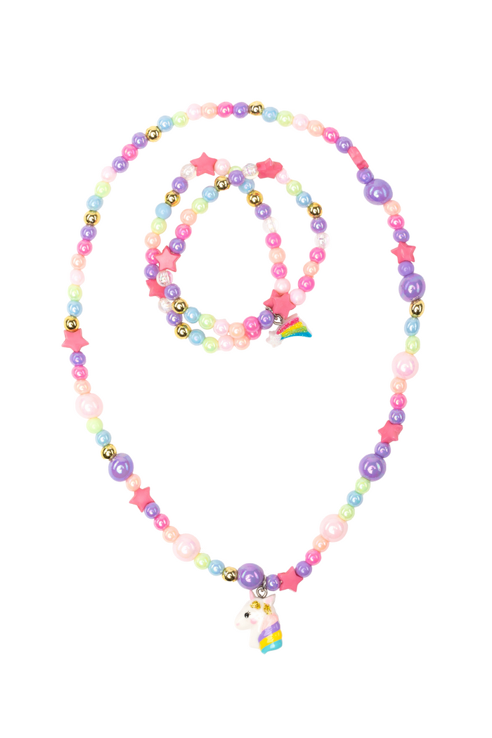 Great Pretenders: Cheerful Starry Unicorn Necklace & Bracelet Set, 2 pc