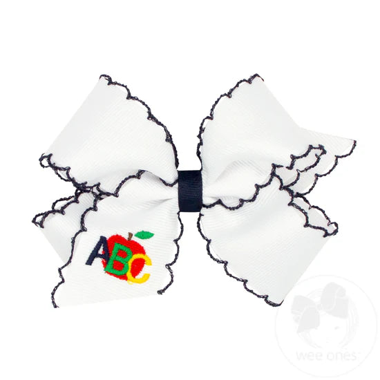 Wee Ones: Back to School Moonstitch Edge Grosgrain Hair Bow with ABCs Embroidery