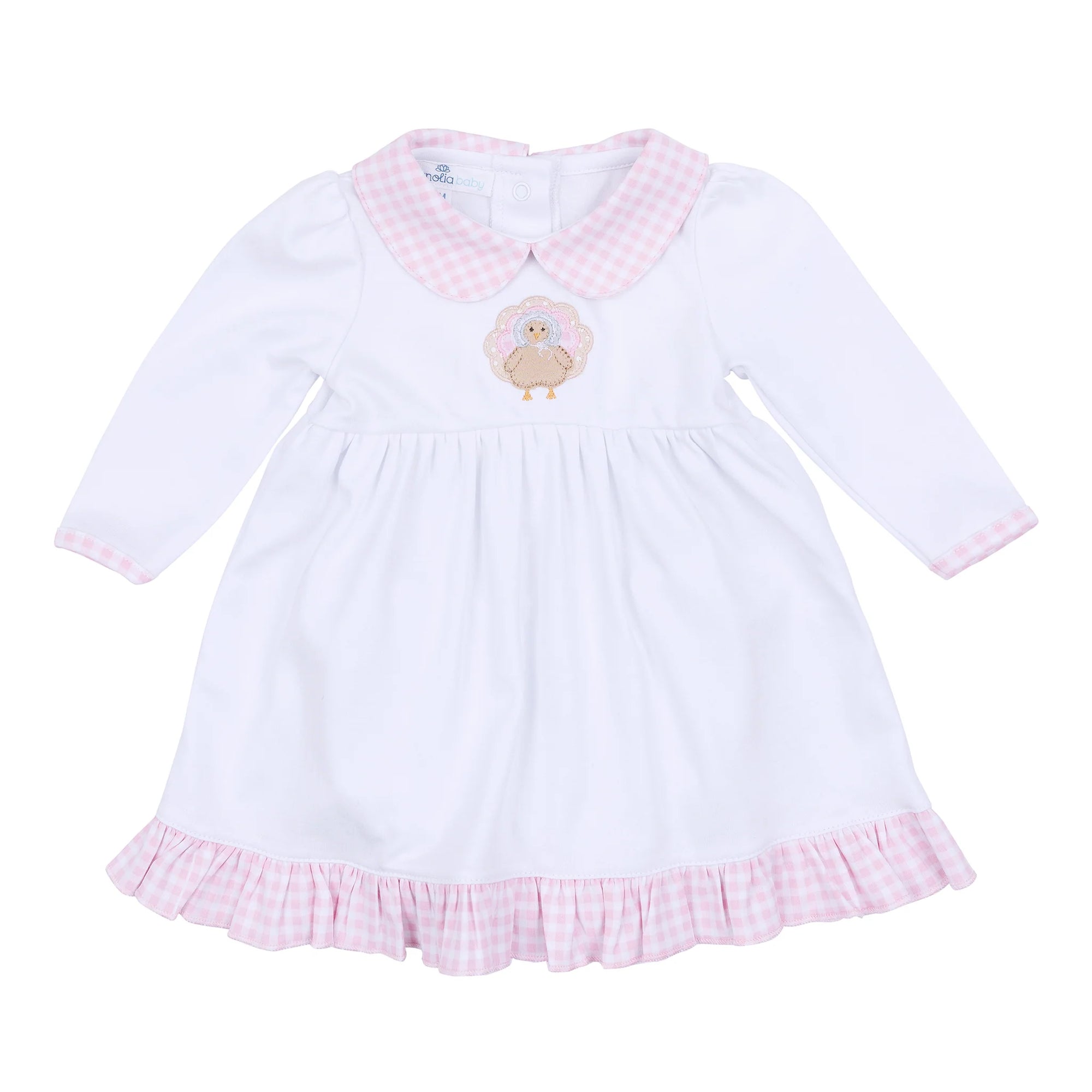 Magnolia Baby: Pilgrim Pals Applique Collared Dress L/S Dress Set - Pink