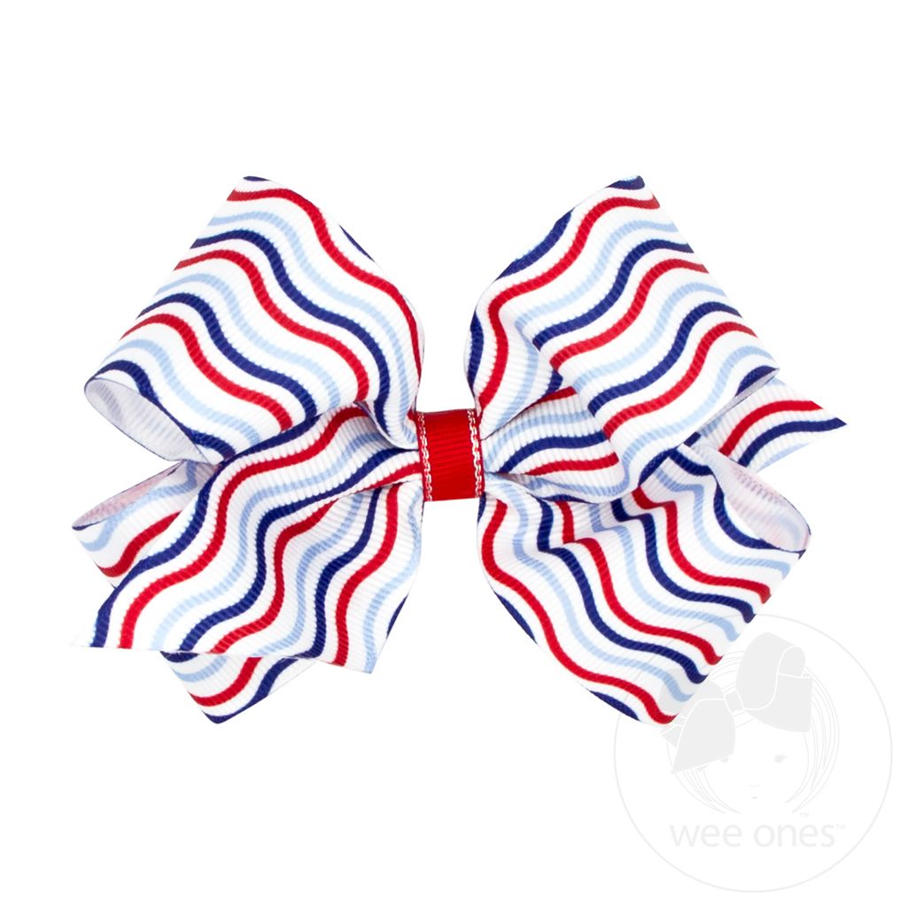 Wee Ones: Patriotic Print Grosgrain Hair Bow - Stripe
