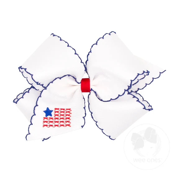 Wee Ones: Patriotic Print Grosgrain Hair Bow - Flag