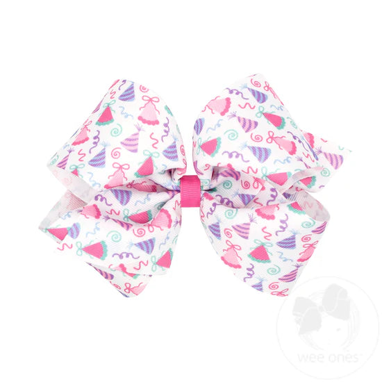 Wee Ones: King Birthday Hat Print Grosgrain Hair Bow