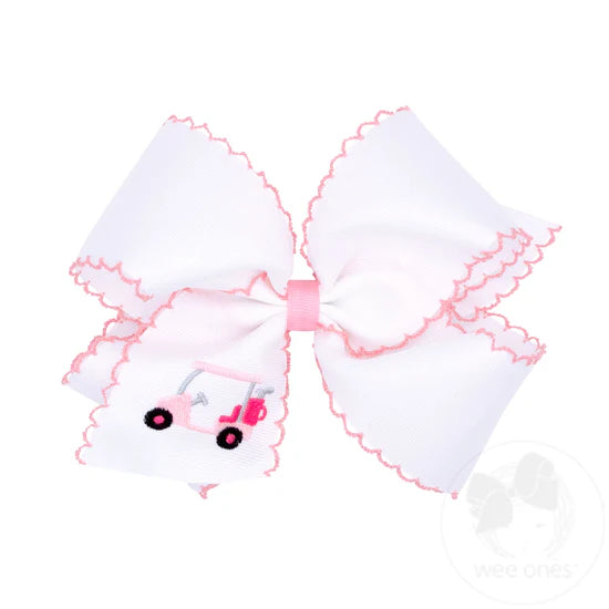 Wee Ones: Golf Cart Embroidered Moonstitch Edge Hair Bow