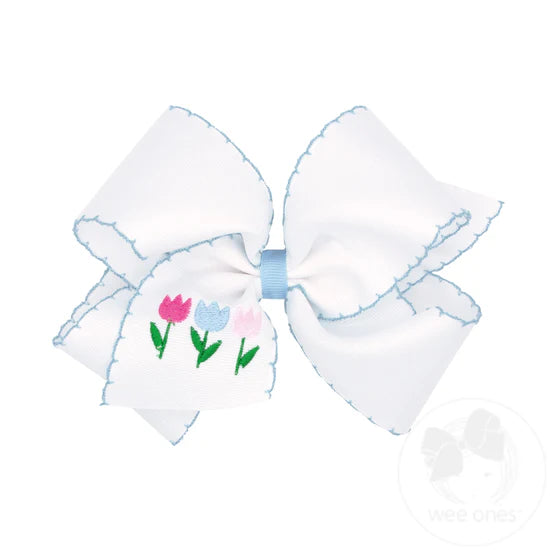 Wee Ones: King Moonstitch Grosgrain Hair Bow with Easter-Inspired Embroidery - Tulip