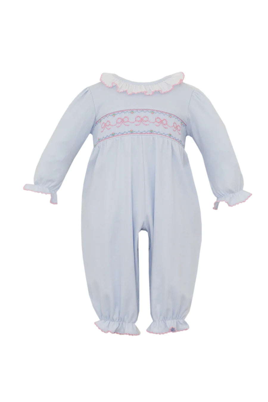 Petit Bebe: Bows Knit Girl's Footie Long Sleeve - Light blue