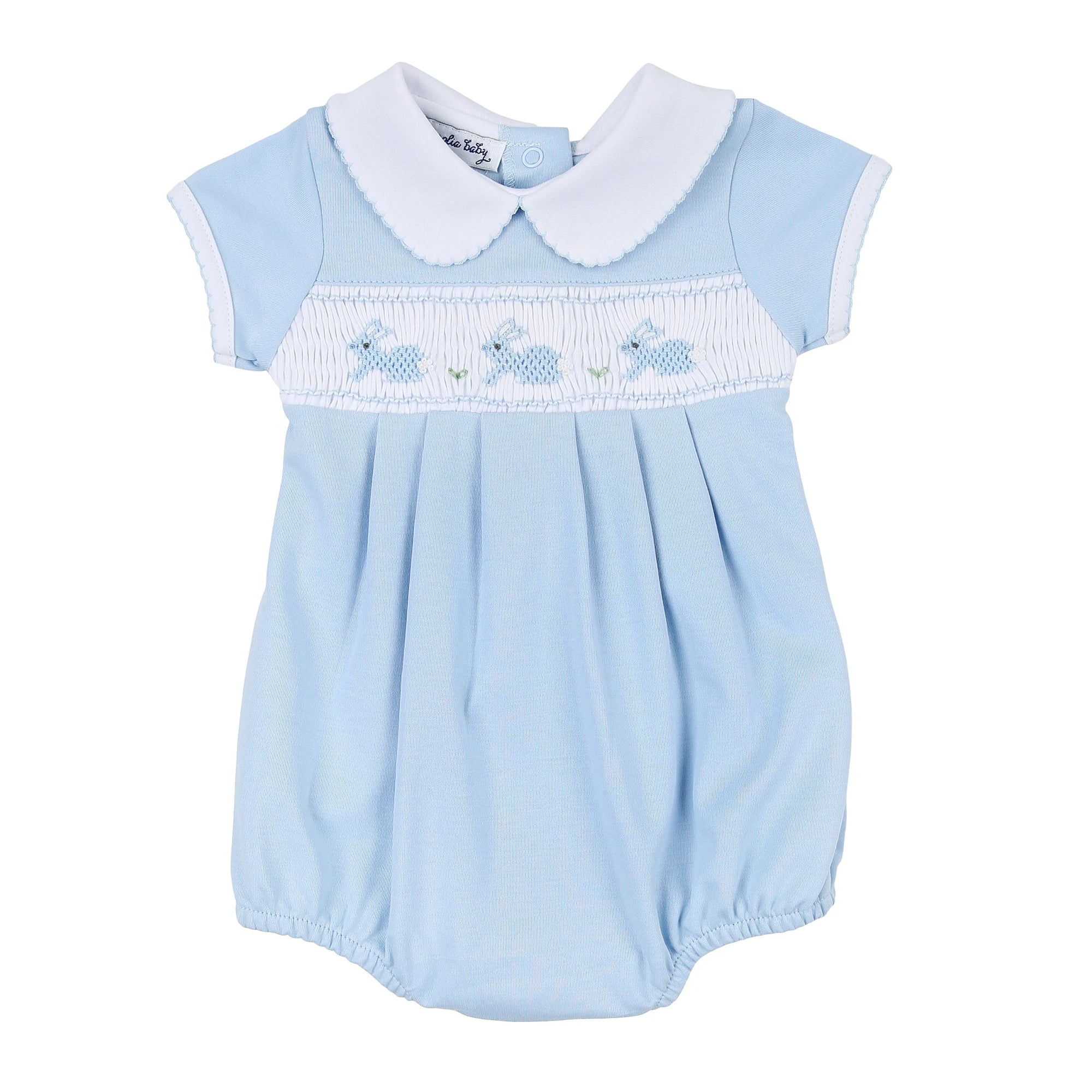 Magnolia Baby: Pastel Bunny Classics Smocked Collars Bubble - Blue