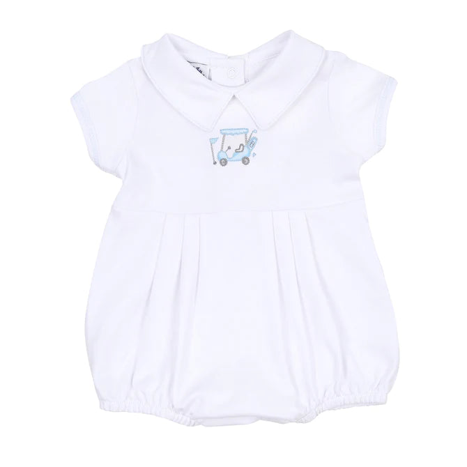 Magnolia Baby: Putting Around Blue Embroidered Collared Boy Bubble