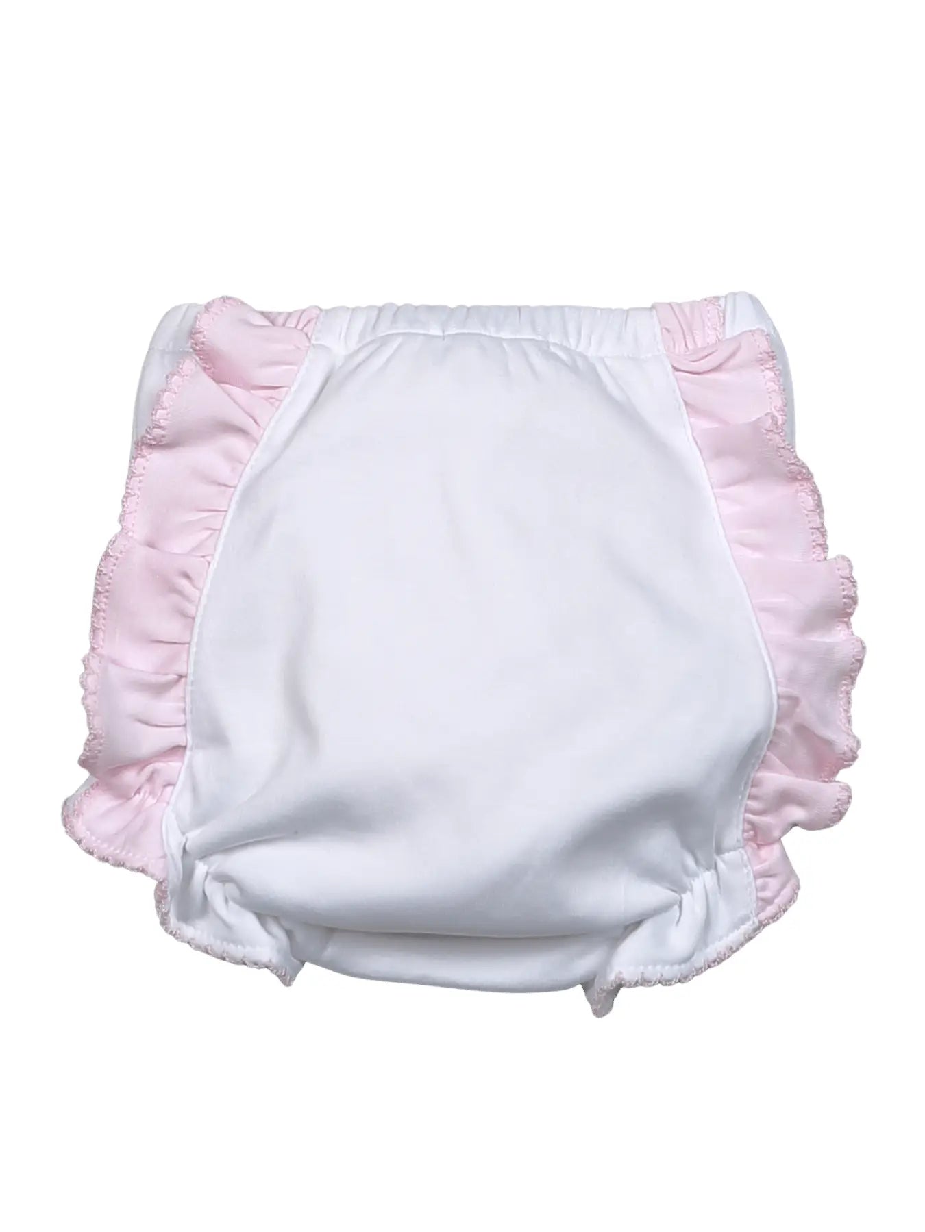 Baby Loren: Pima Diaper Cover - White/Pink Ruffle