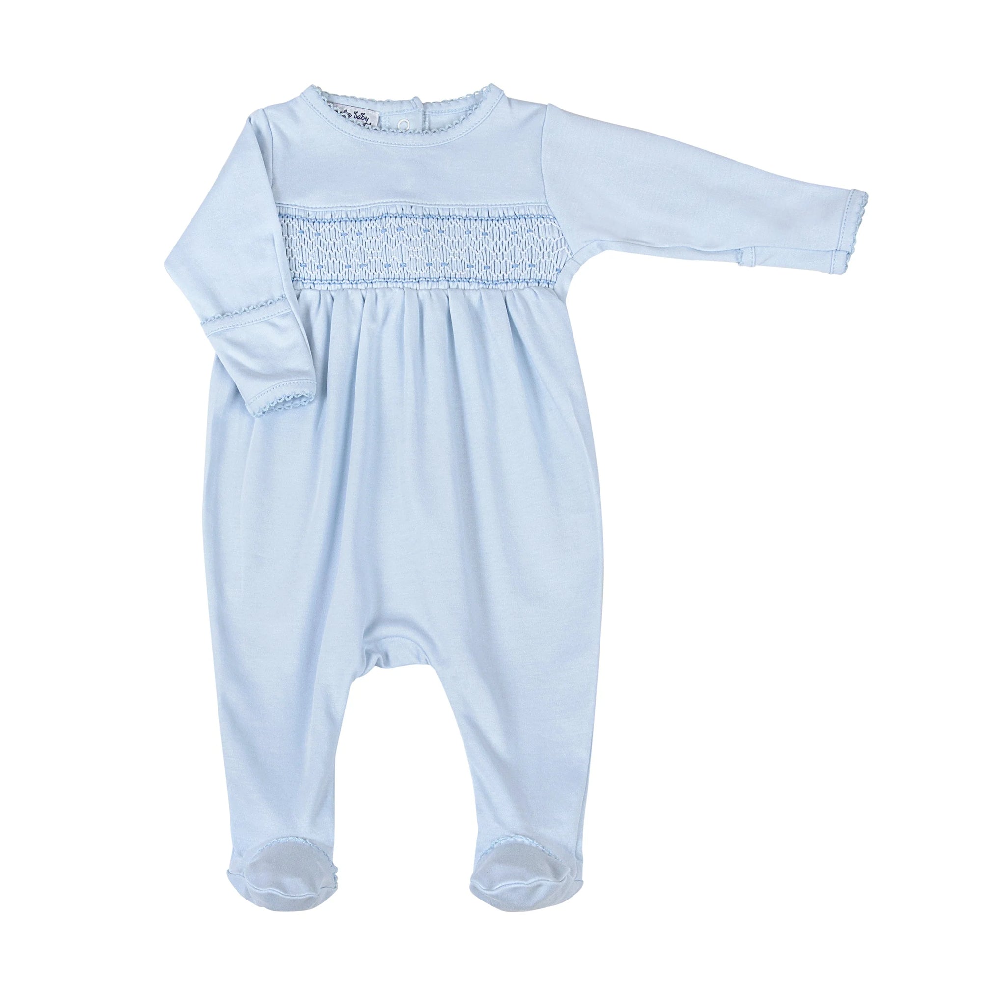 Magnolia Baby: Solid Blue Smocked Boy Footie