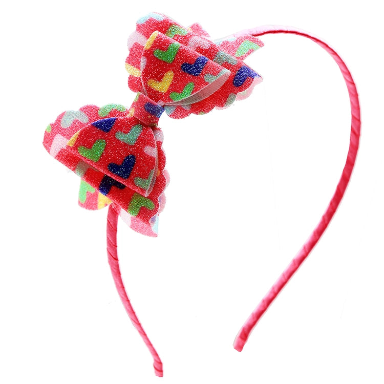 Glitter Bow with Hearts Headband - Hot Pink