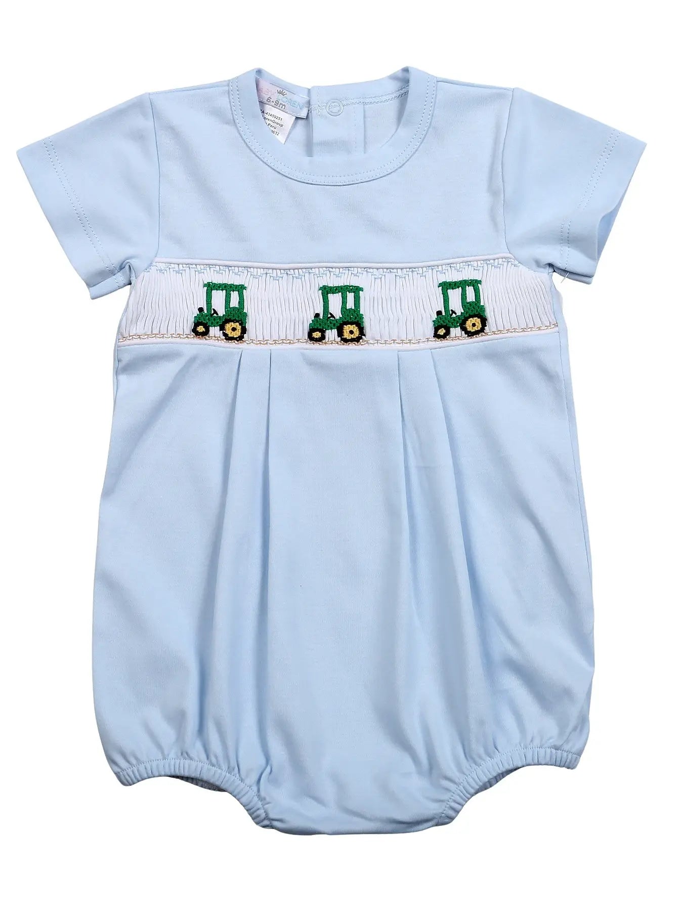 Hug Me First: Blue Hand Smocked Tractors Bubble