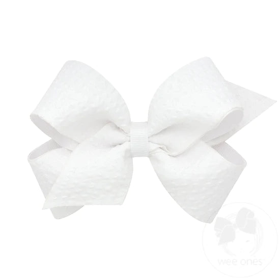 wee ones: Genuine Seersucker Fabric Grosgrain Overlay Hair Bow - White