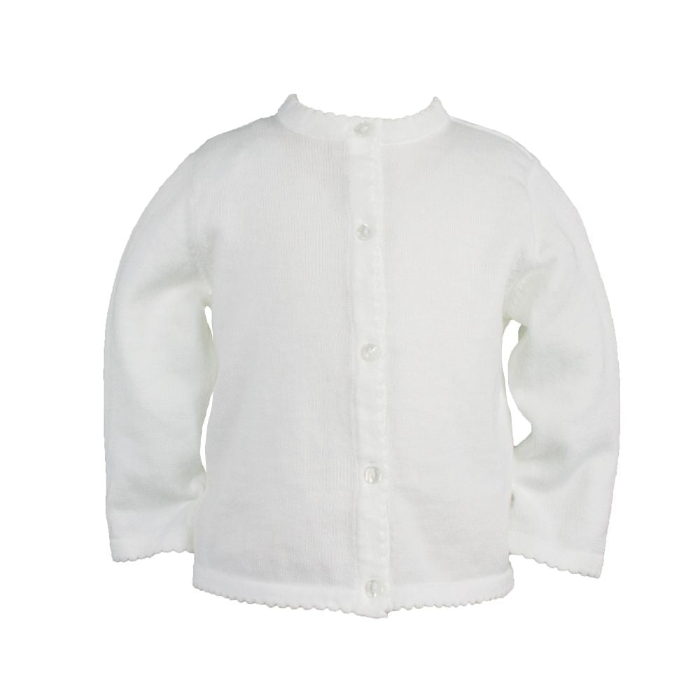 Petit Ami: Classic Sweater with Scalloped Edges - White