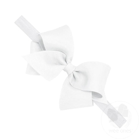 wee ones: Small Classic Grosgrain Bow on Baby Headband - White