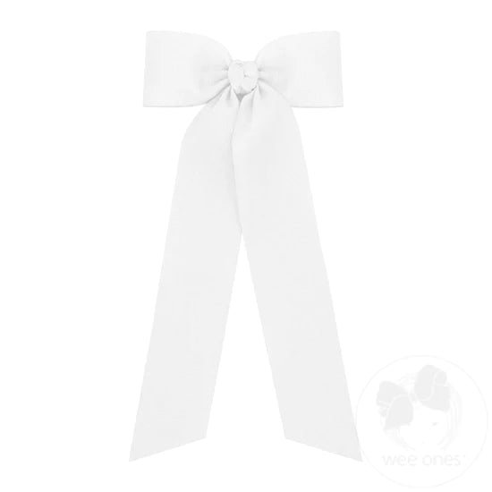 wee ones: Medium Grosgrain Hair Bowtie with Knot Wrap and Streamer Tails - White