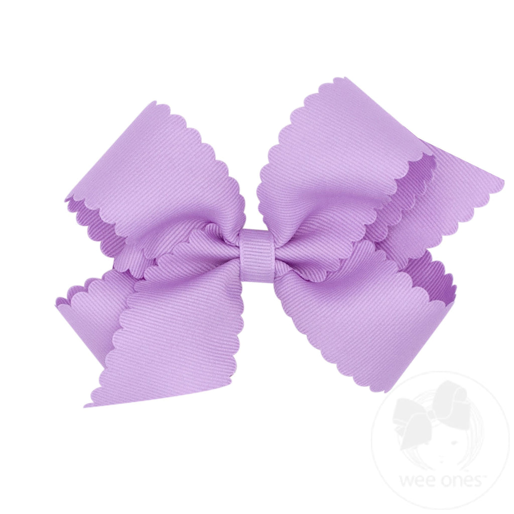 wee ones: Grosgrain Hair Bow with Scalloped Edge - LT ORCHID