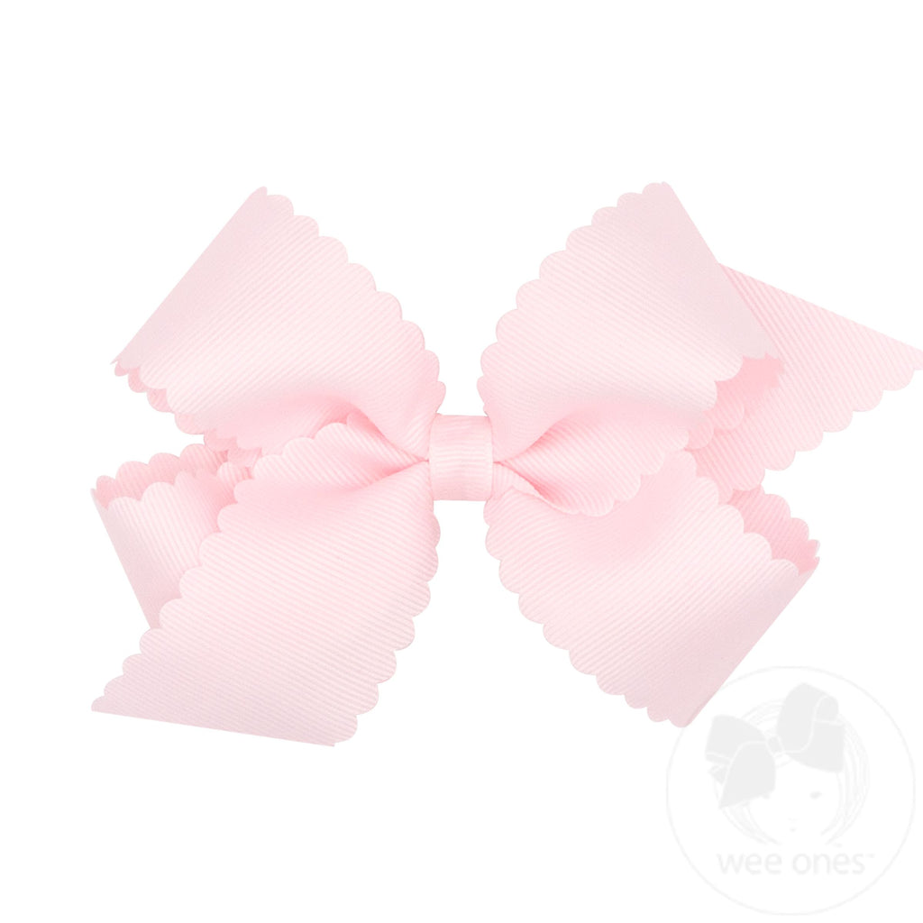 wee ones: Grosgrain Hair Bow with Scalloped Edge - POWDER PINK