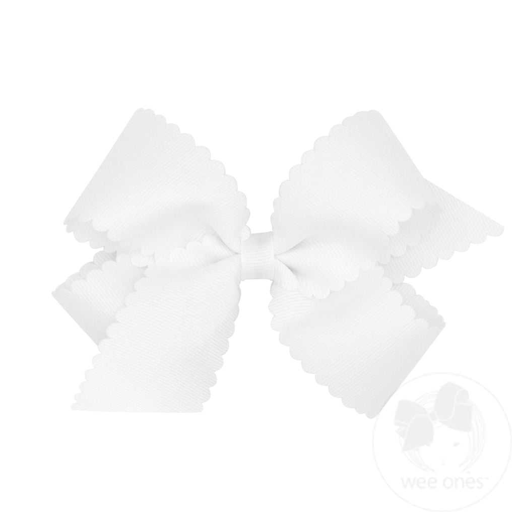 wee ones: Grosgrain Hair Bow with Scalloped Edge - WHITE