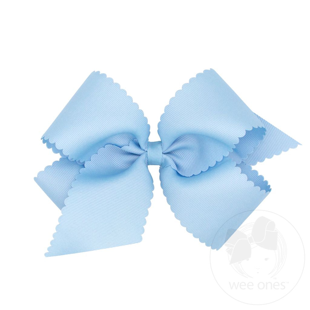 wee ones: Grosgrain Hair Bow with Scalloped Edge - MILLENNIUM BLUE