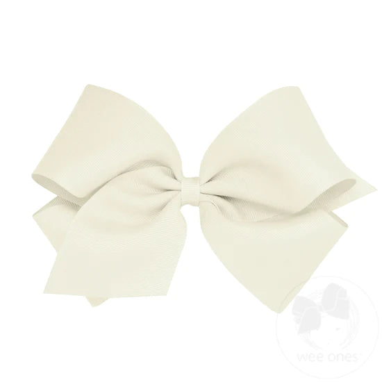 wee ones: Classic Grosgrain Girls Hair Bow (Plain Wrap) - Antique White