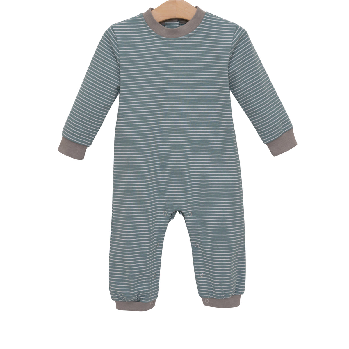 Trotter Street: Miller Romper- Sage Stripe/Beige