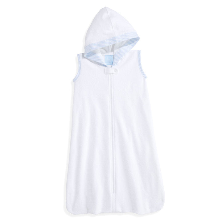 Bella Bliss: Hooded Terry Bath Sac with Zip - White with Blue Stripe