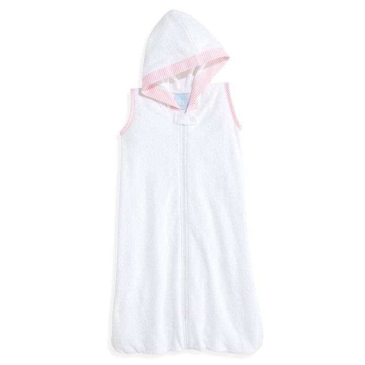 Bella Bliss: Hooded Terry Bath Sac with Zip - White with Pink Oxford Stripe